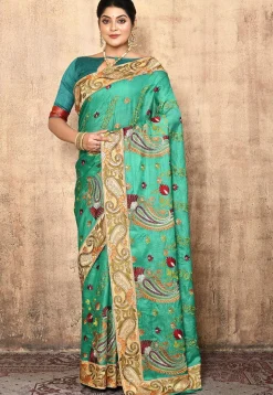 Banarasi Pure Silk Saree in Teal Green