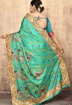 Banarasi Pure Silk Saree in Teal Green