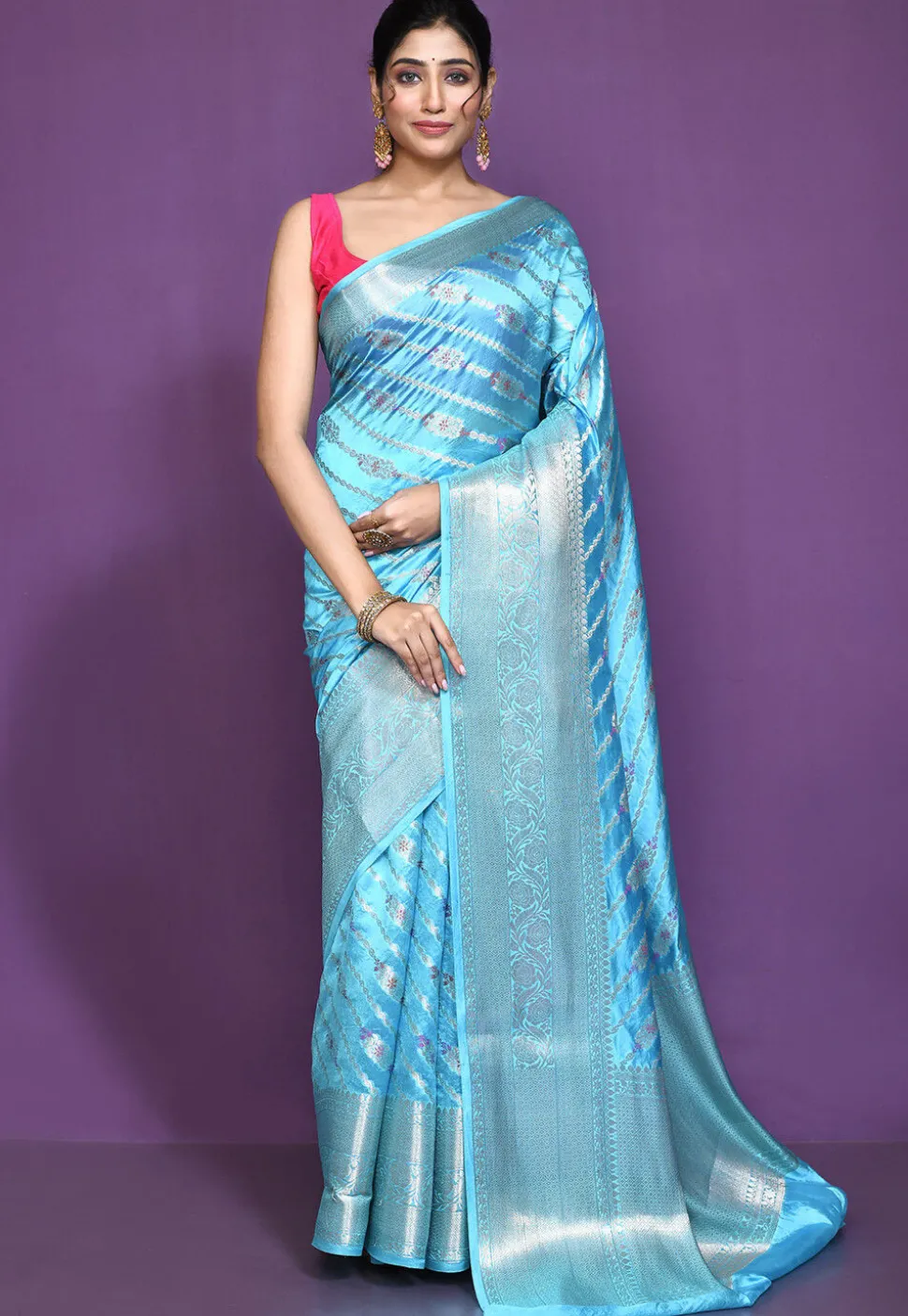 Banarasi Pure Silk Saree in Sky Blue