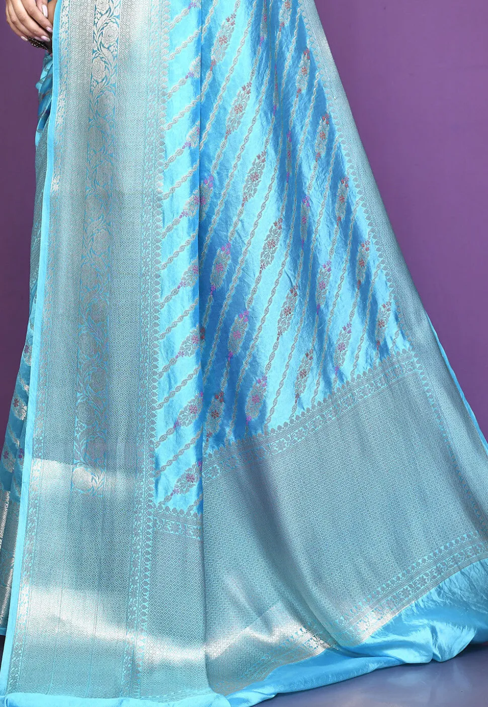 Banarasi Pure Silk Saree in Sky Blue