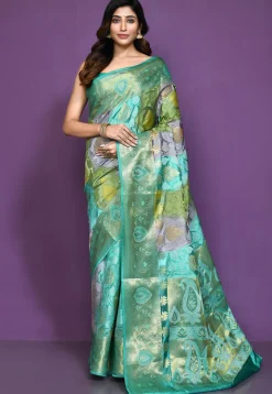 Banarasi Pure Silk Saree in Green and Grey