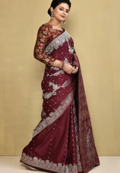 Banarasi Pure Silk Saree in Dark Maroon
