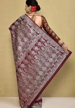 Banarasi Pure Silk Saree in Dark Maroon