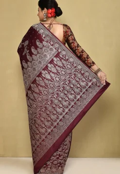 Banarasi Pure Silk Saree in Dark Maroon