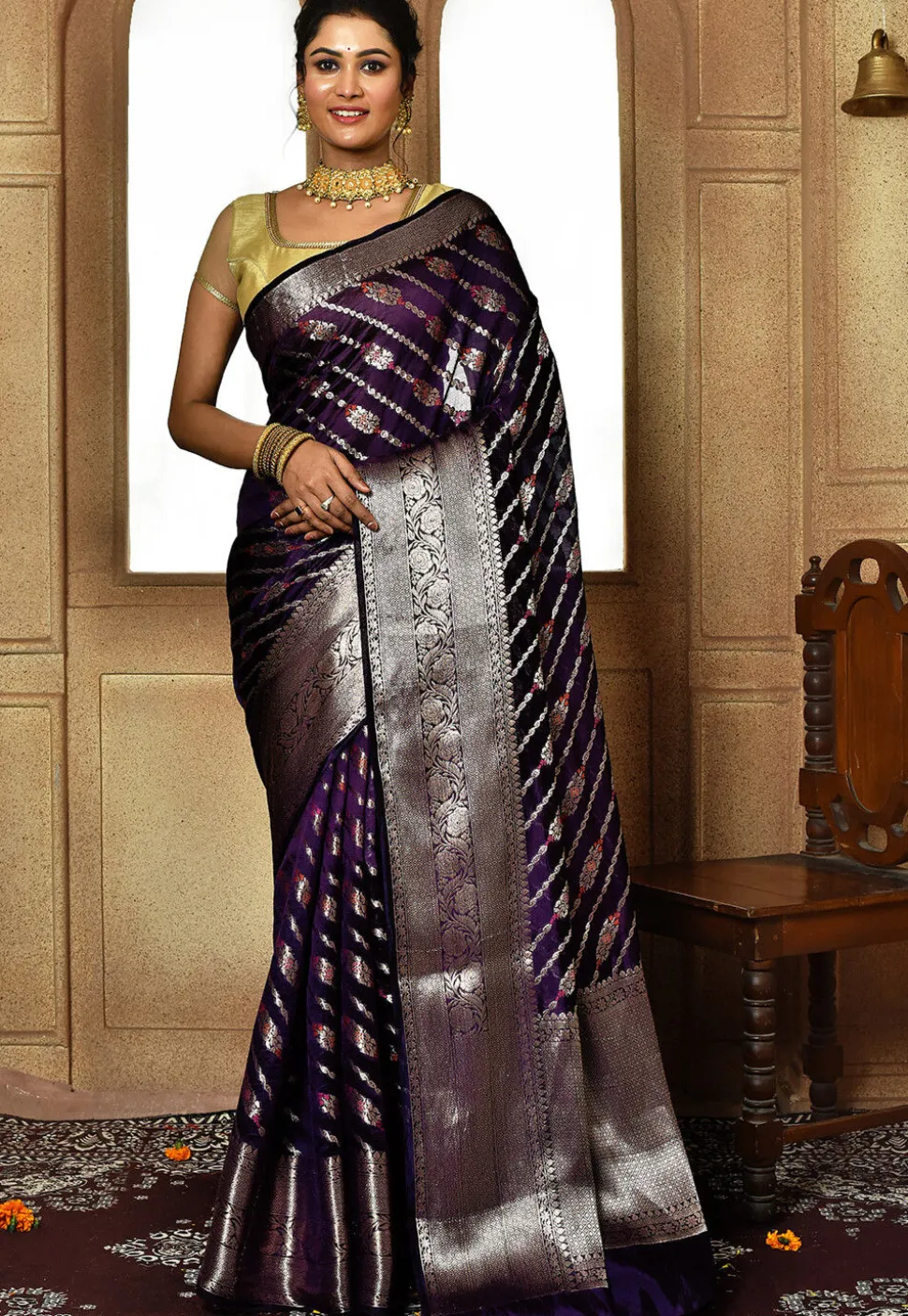 Banarasi Pure Silk Saree in Violet