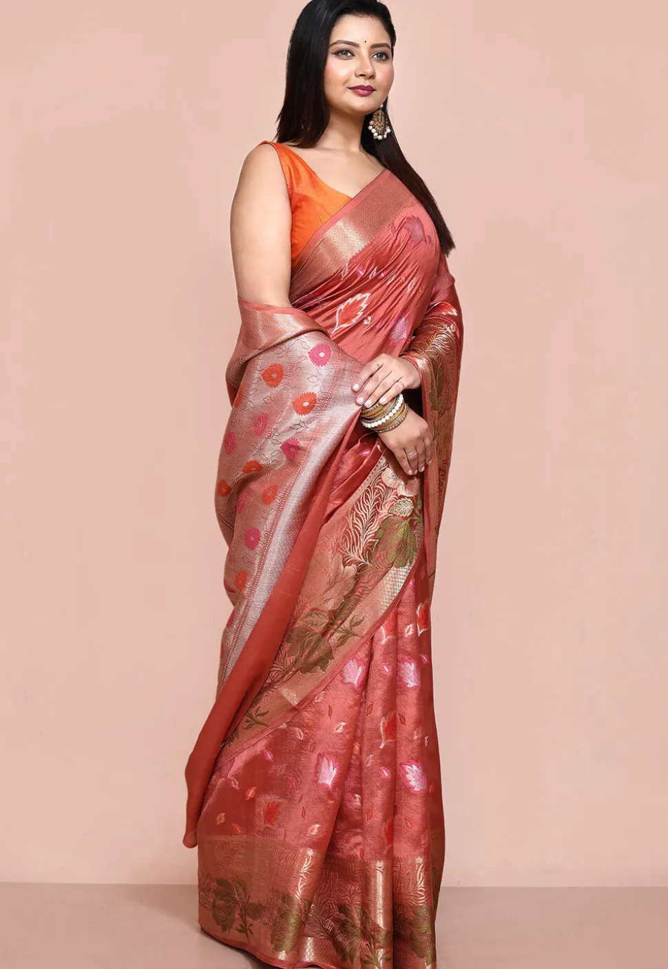 Banarasi Pure Silk Saree in Dark Peach