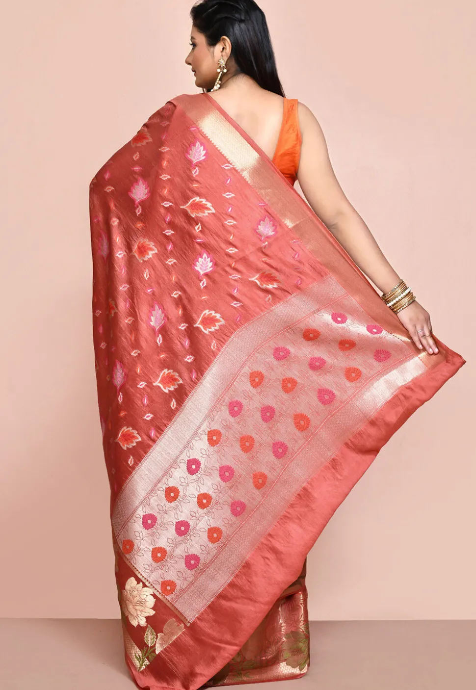 Banarasi Pure Silk Saree in Dark Peach
