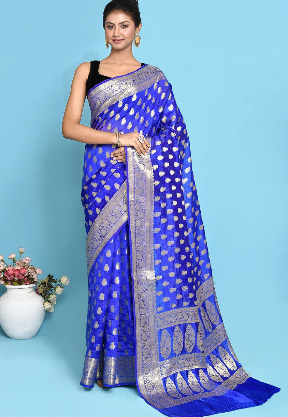 Banarasi Pure Silk Saree in Royal Blue