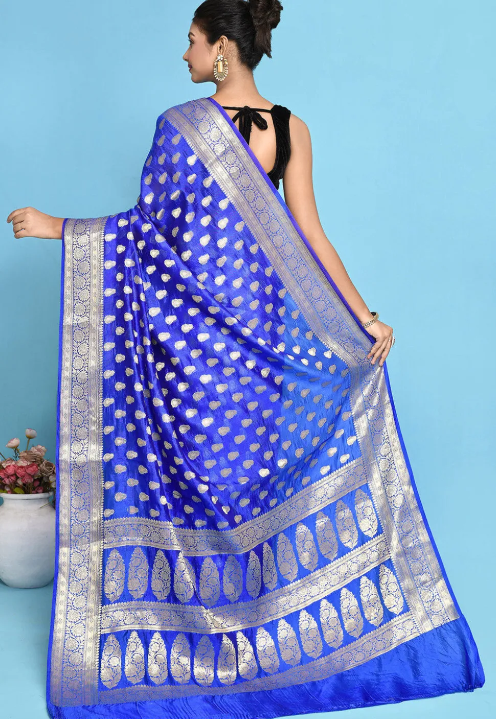 Banarasi Pure Silk Saree in Royal Blue