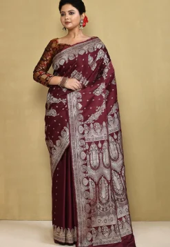 Banarasi Pure Silk Saree in Dark Maroon