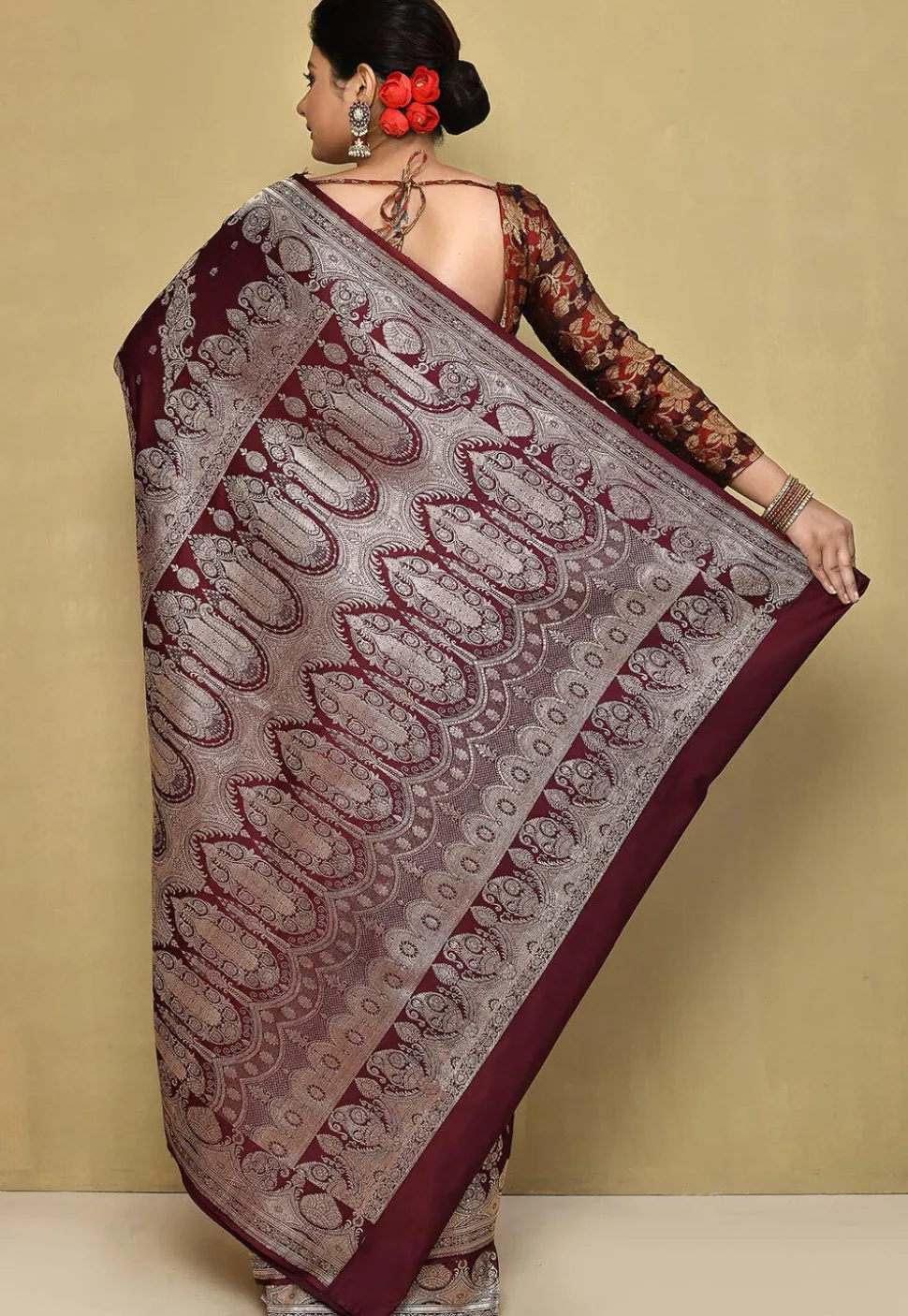 Banarasi Pure Silk Saree in Dark Maroon