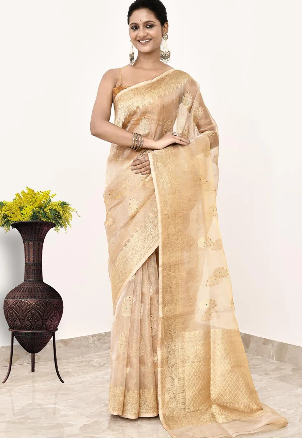 Banarasi Pure Tissue Silk Handloom Saree in Golden