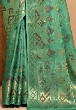 Banarasi Pure Tussar Silk Saree in Teal Green