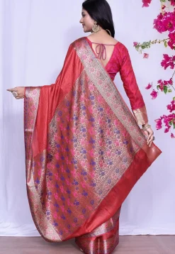 Banarasi Pure Tussar Silk Saree in Red