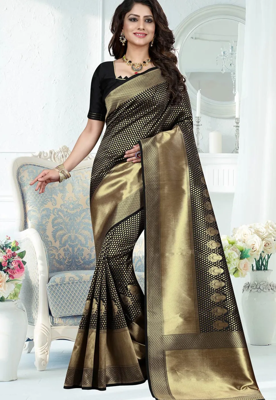 Banarasi Saree in Black and Golden