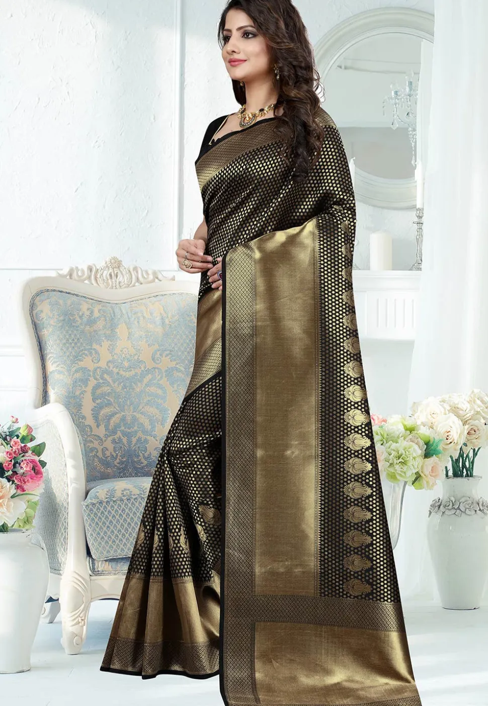 Banarasi Saree in Black and Golden