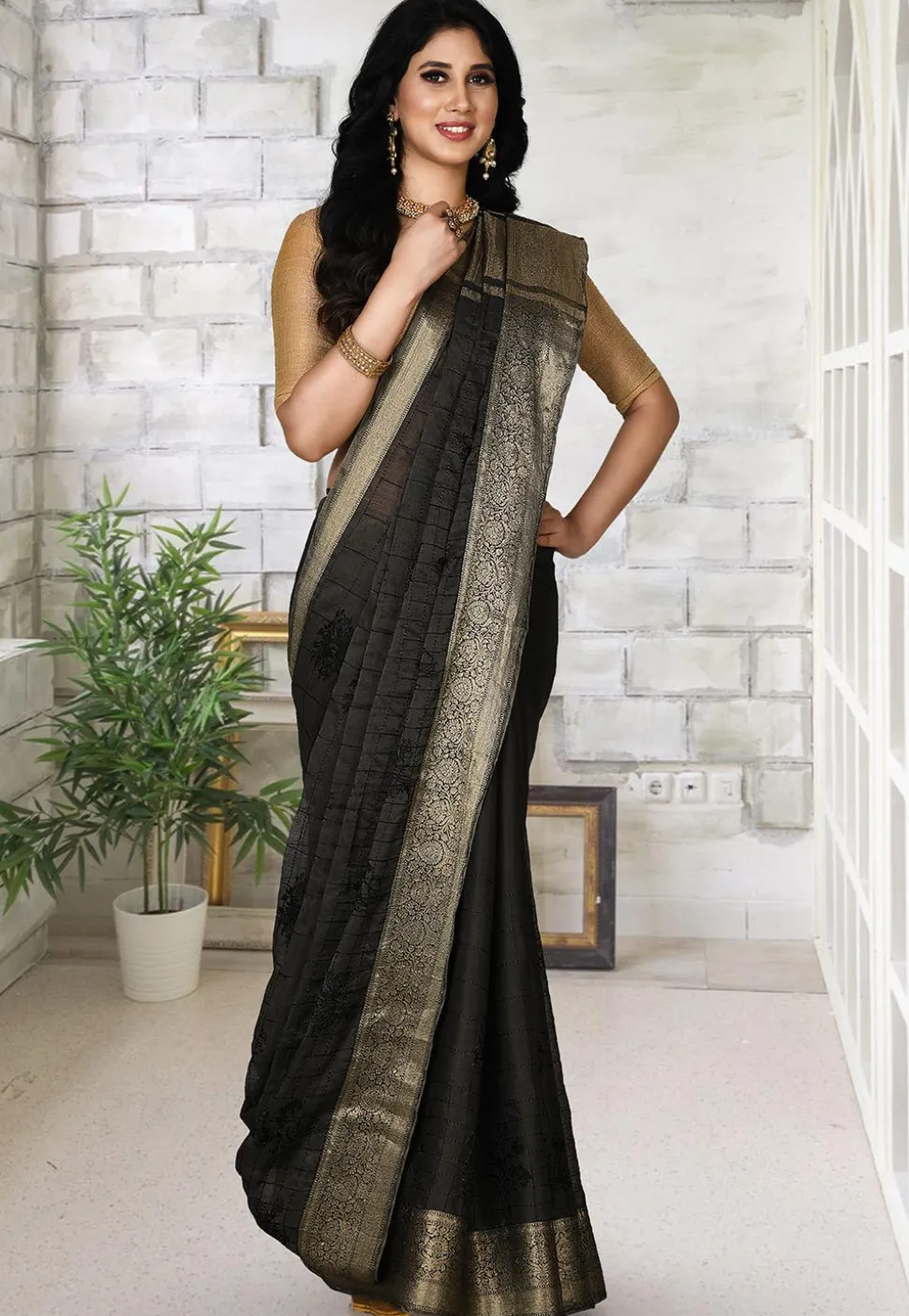 Banarasi Saree in Charcoal