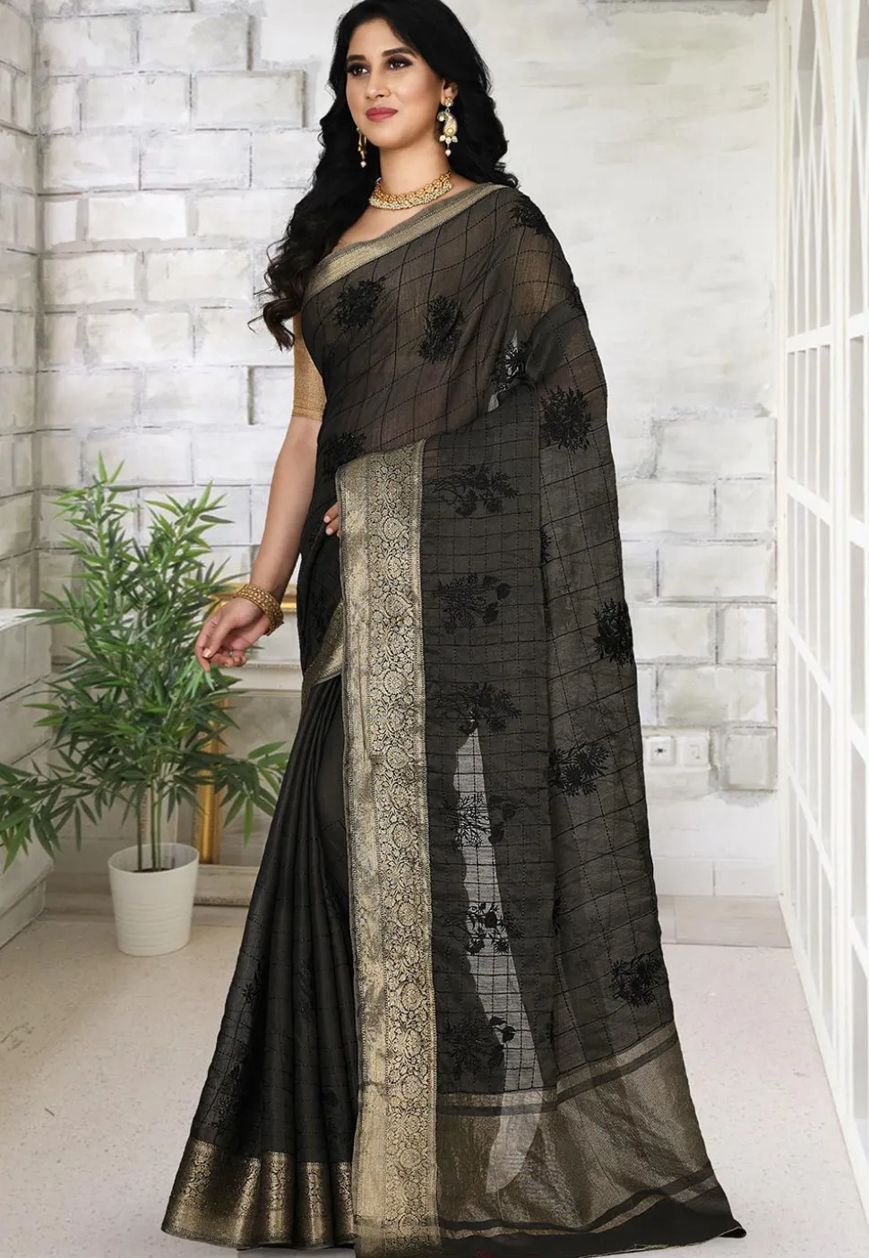 Banarasi Saree in Charcoal