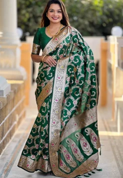 Banarasi Saree in Dark Green
