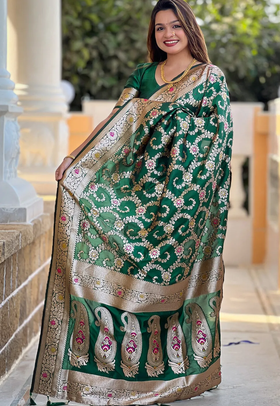 Banarasi Saree in Dark Green