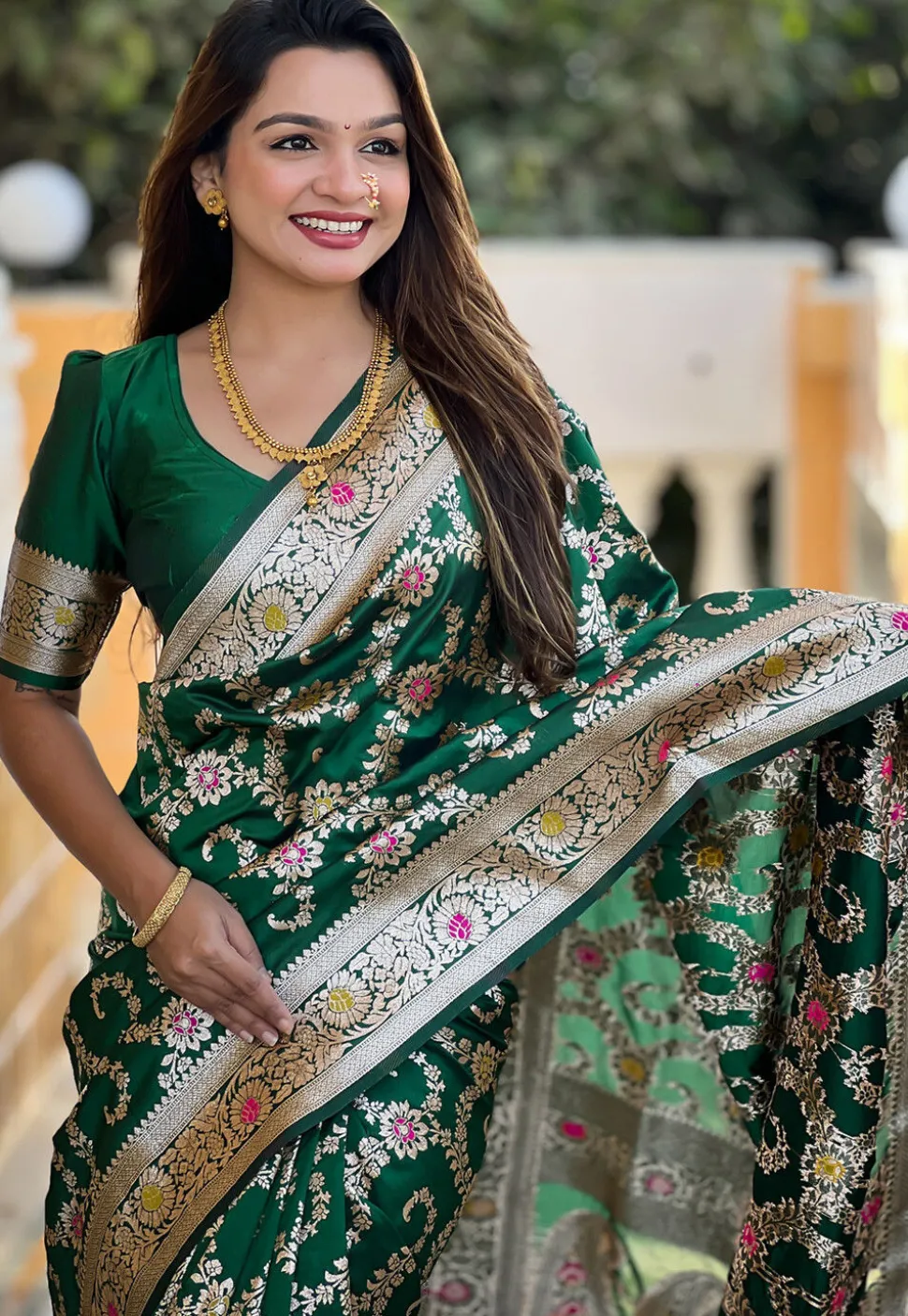 Banarasi Saree in Dark Green