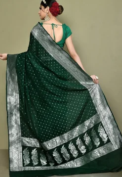 Banarasi Saree in Dark Green