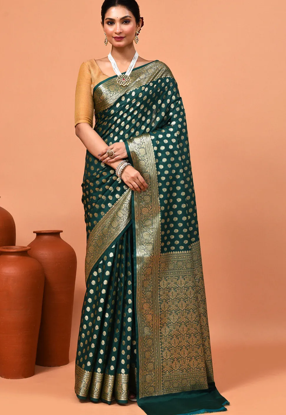 Banarasi Saree in Dark Green