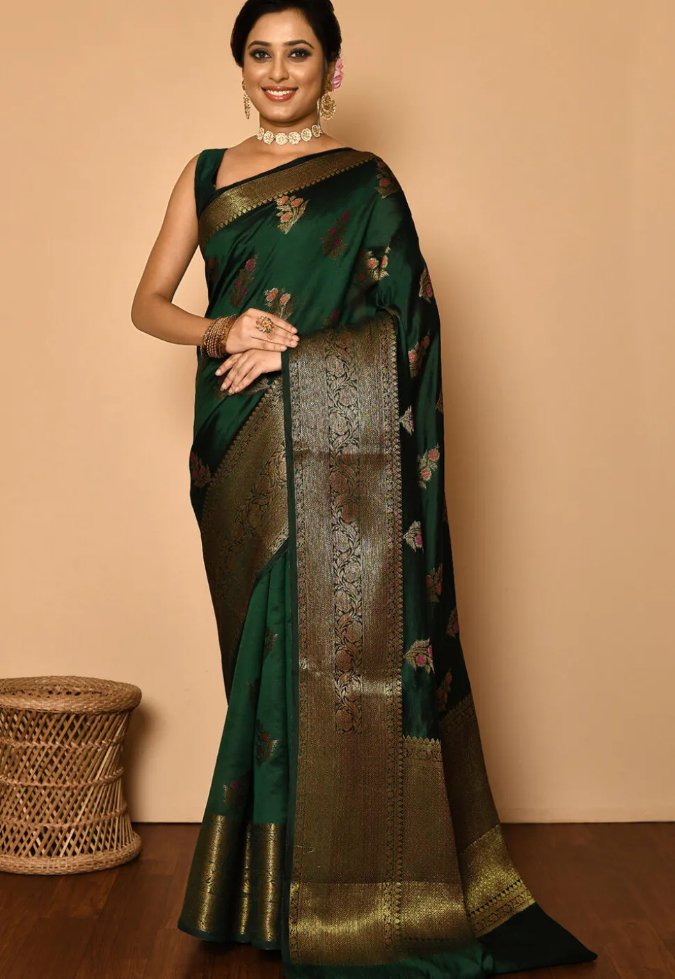 Banarasi Saree in Dark Green
