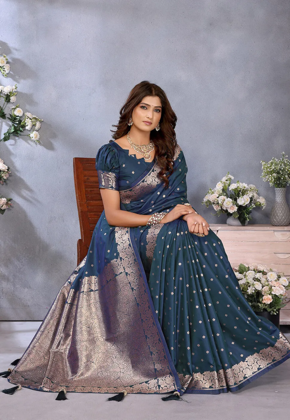 Banarasi Saree in Dark Green