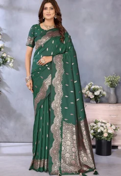 Banarasi Saree in Dark Green