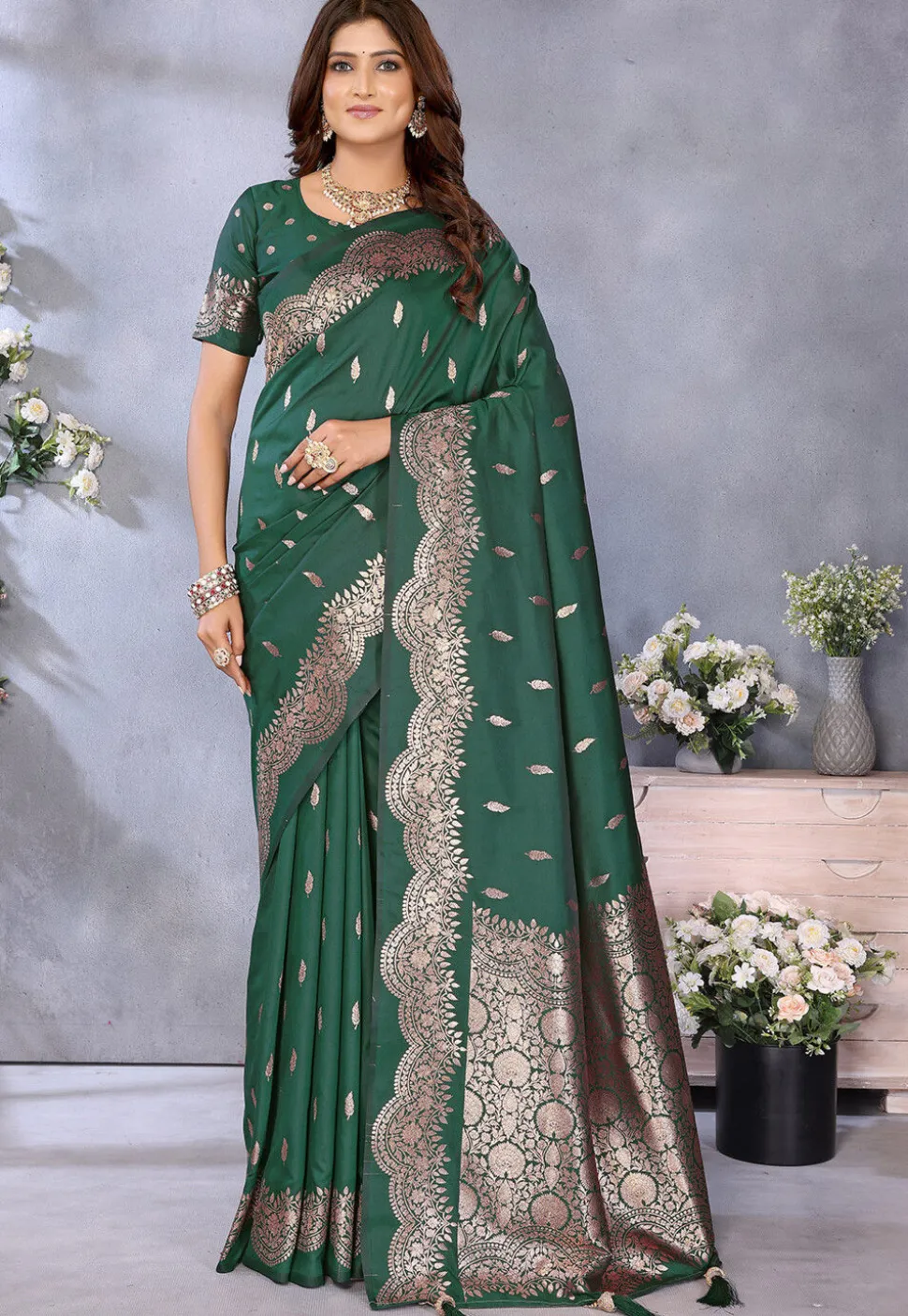 Banarasi Saree in Dark Green
