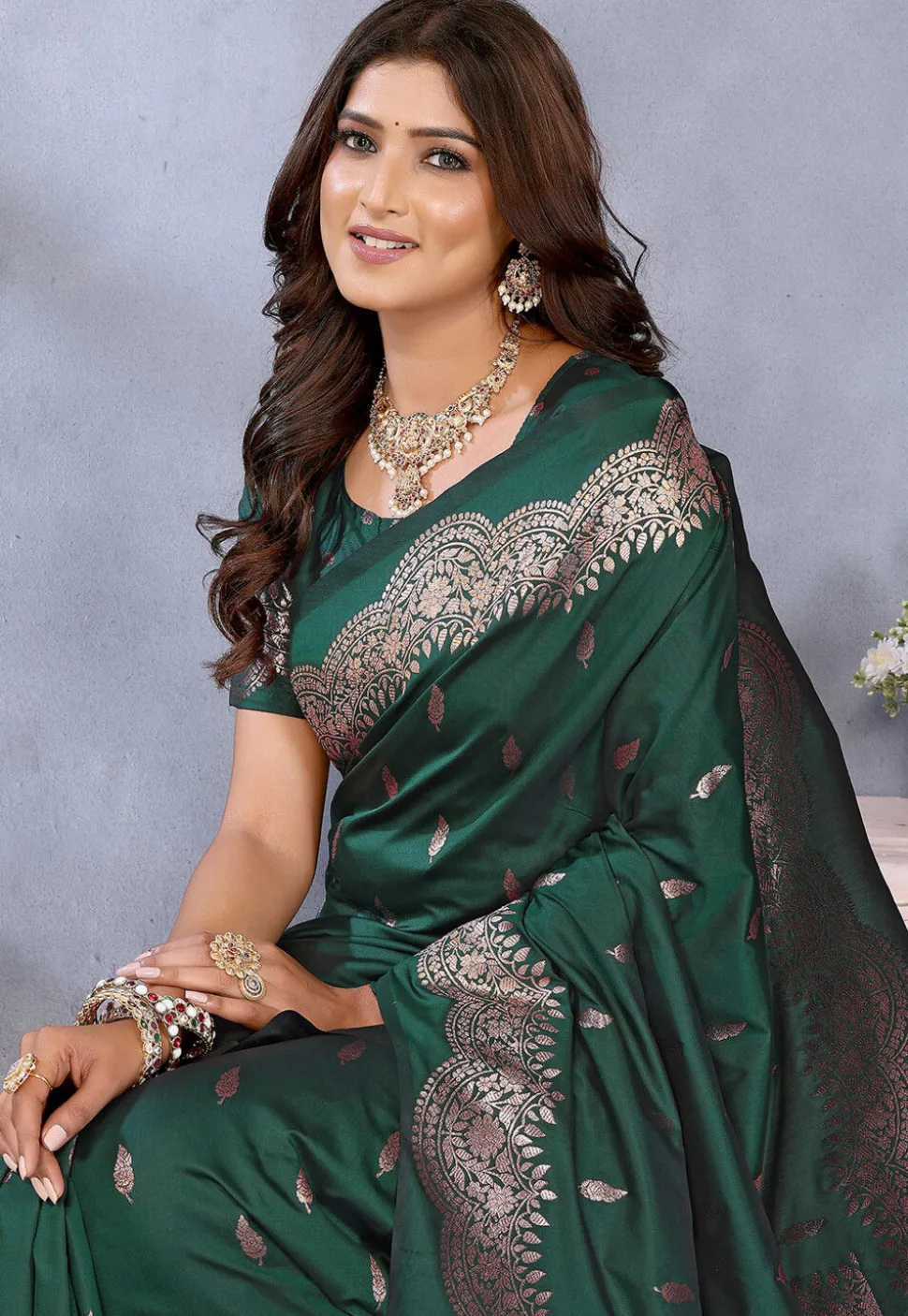 Banarasi Saree in Dark Green