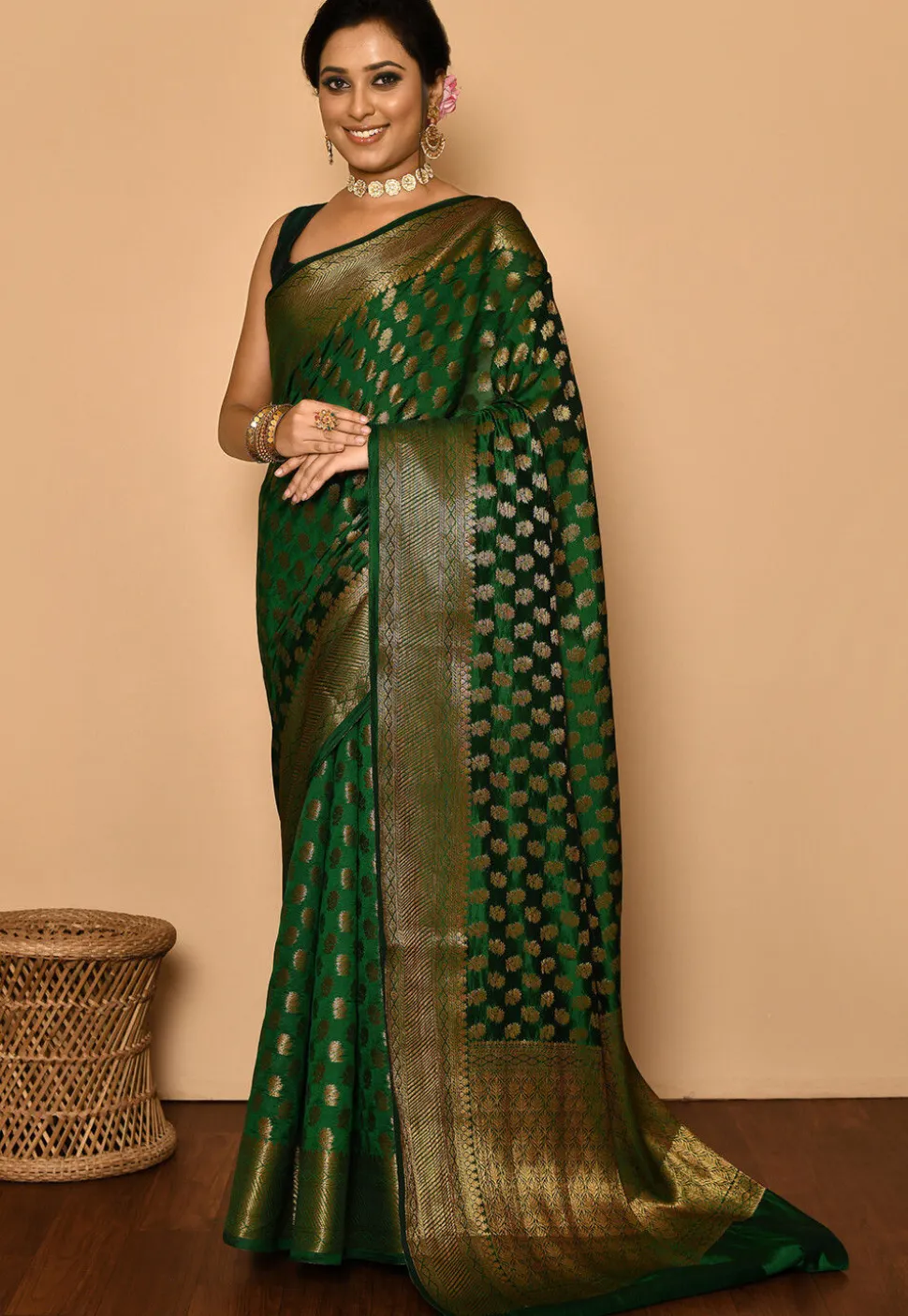 Banarasi Saree in Dark Green