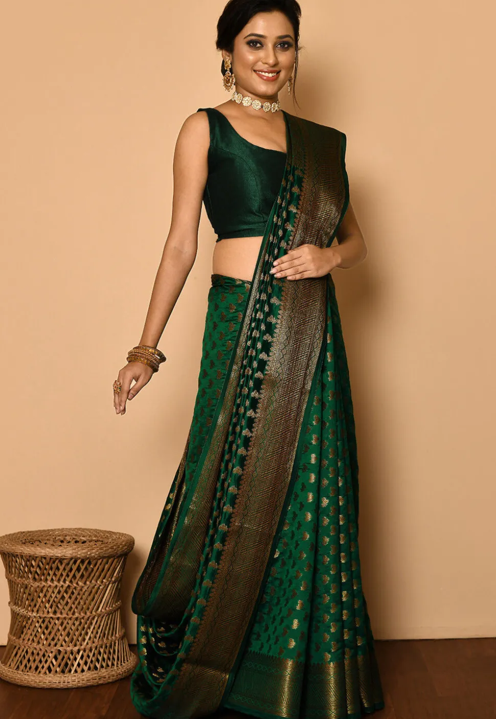 Banarasi Saree in Dark Green