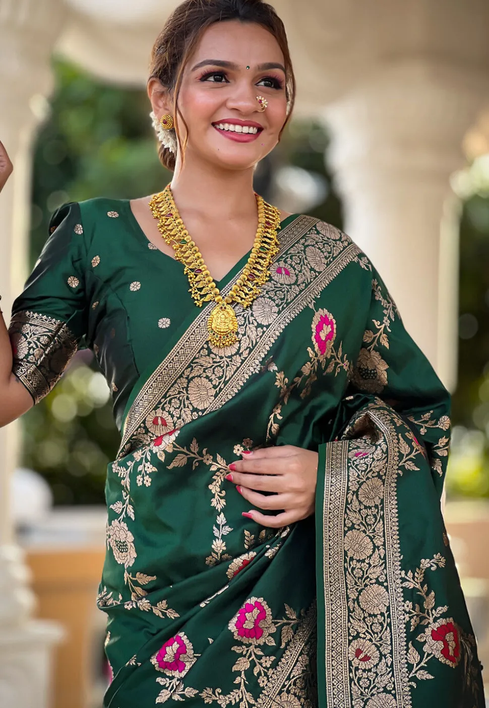 Banarasi Saree in Dark Green