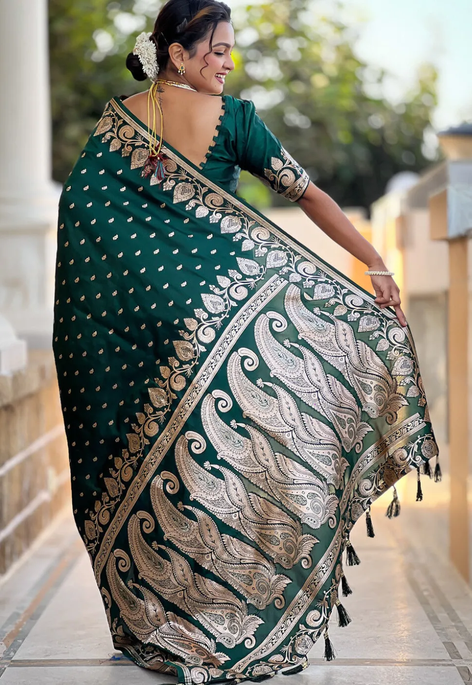 Banarasi Saree in Dark Teal Green