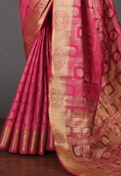 Banarasi Saree in Fuchsia and Golden
