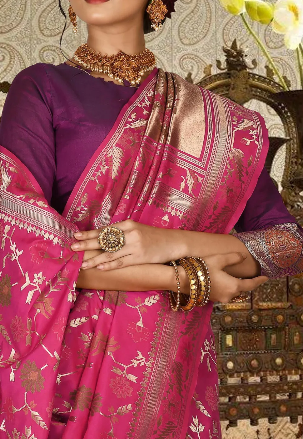 Banarasi Saree in Fuchsia
