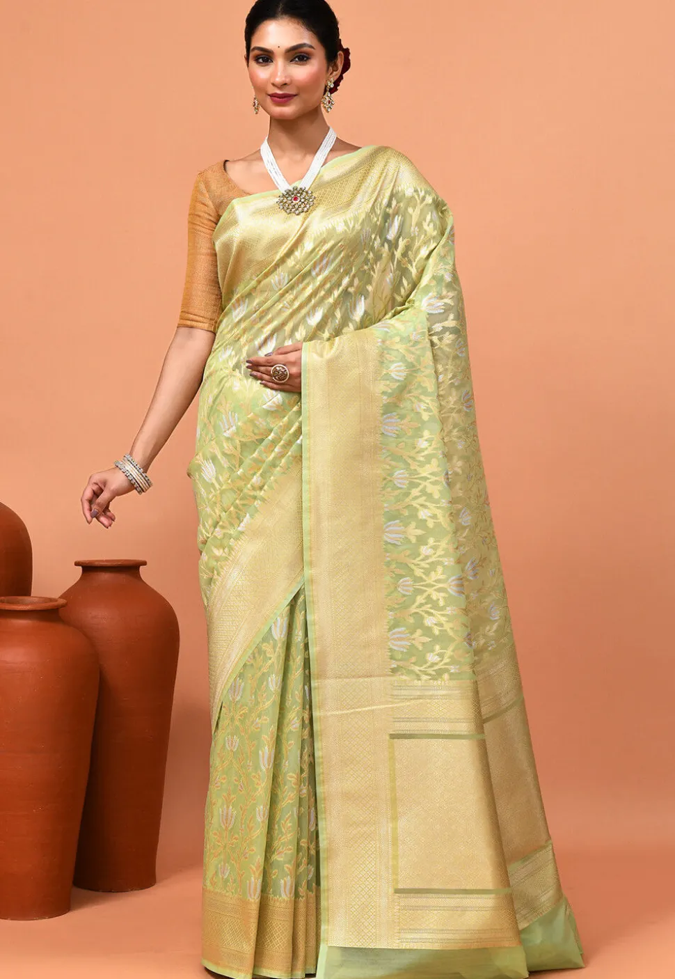 Banarasi Saree in Light Green