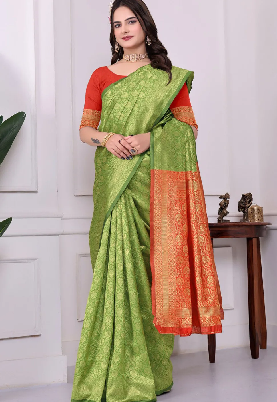 Banarasi Saree in Light Green