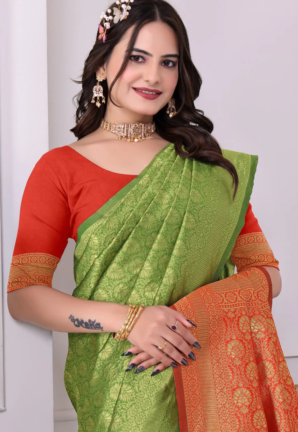 Banarasi Saree in Light Green