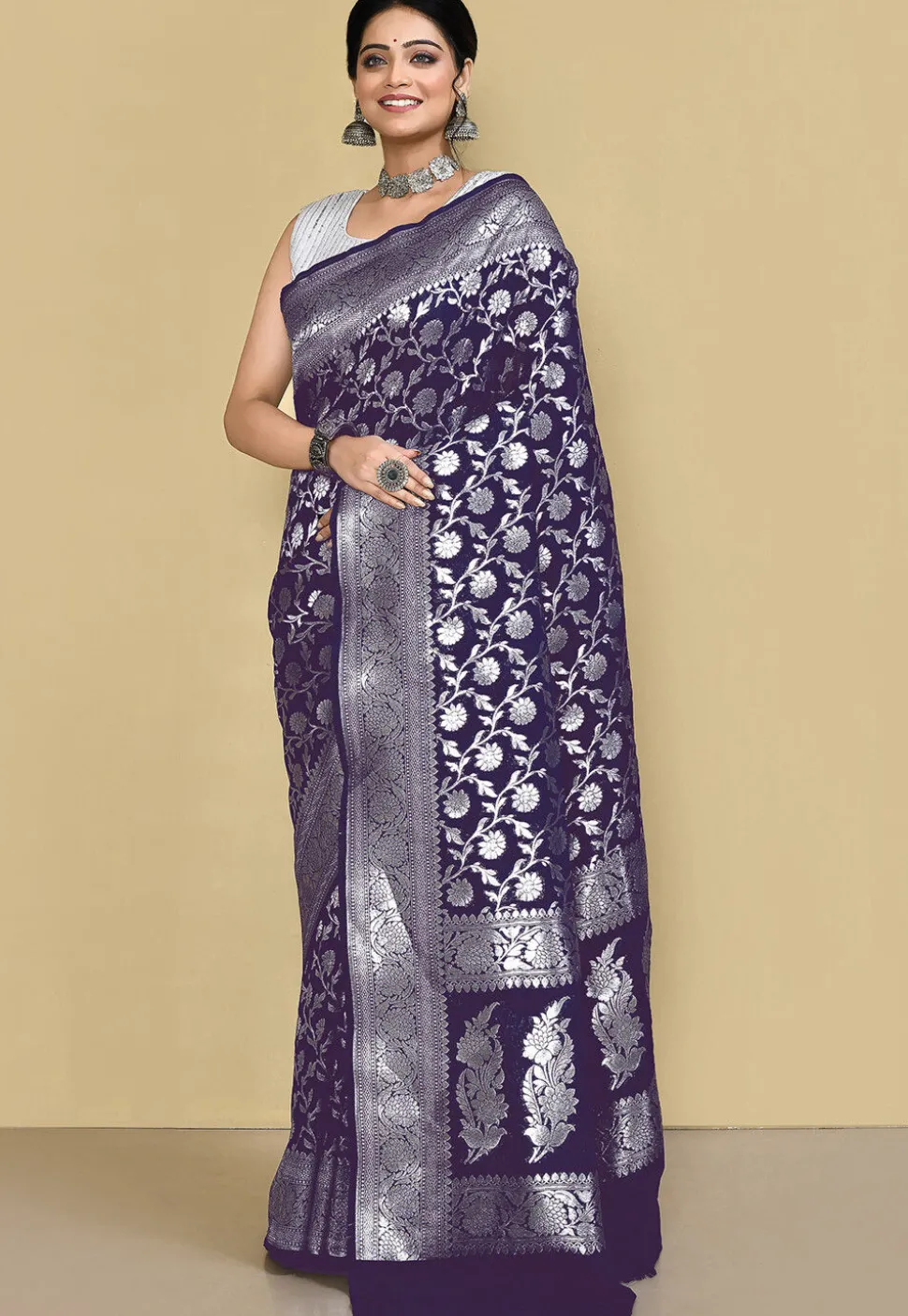 Banarasi Saree in Navy Blue