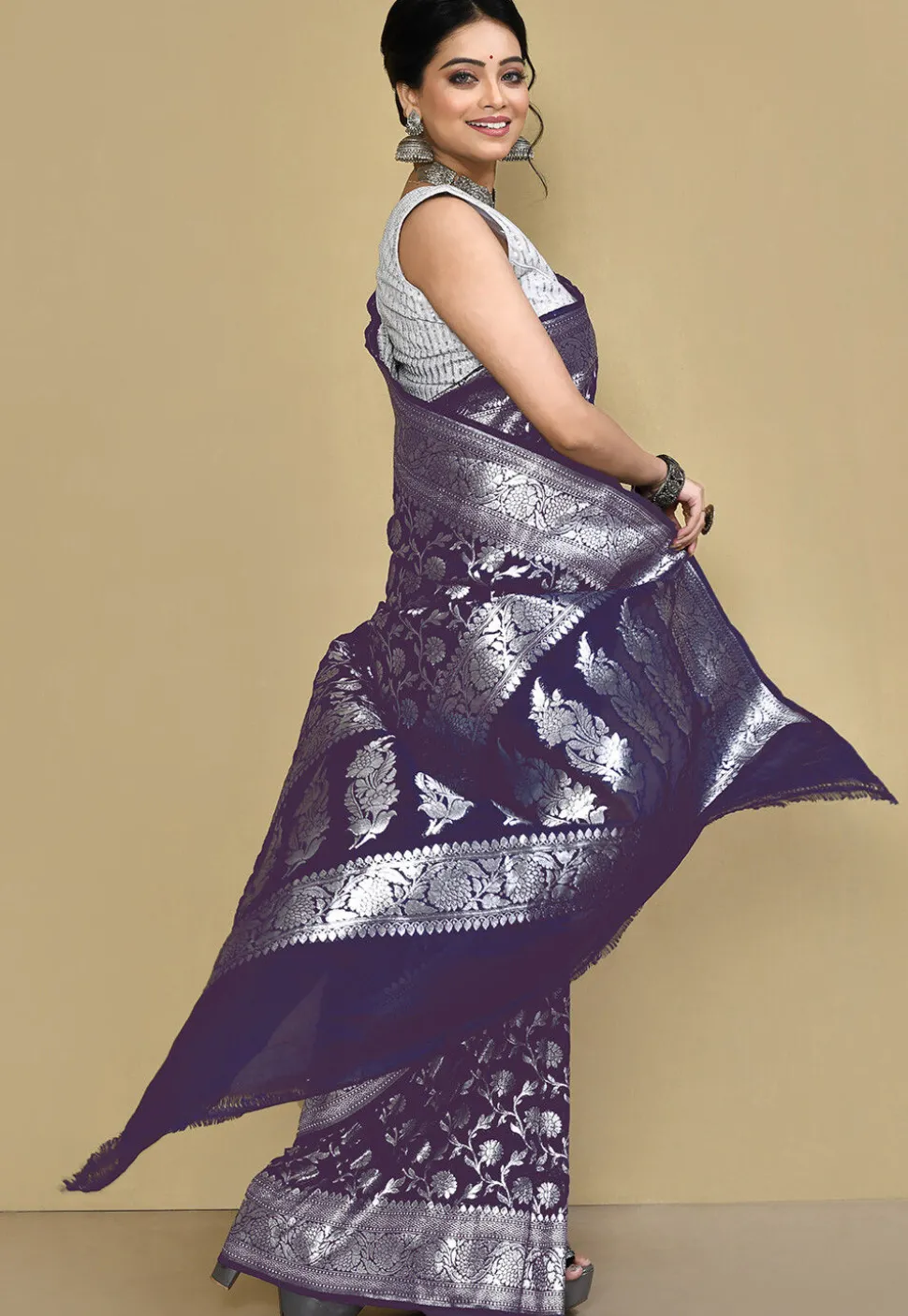 Banarasi Saree in Navy Blue