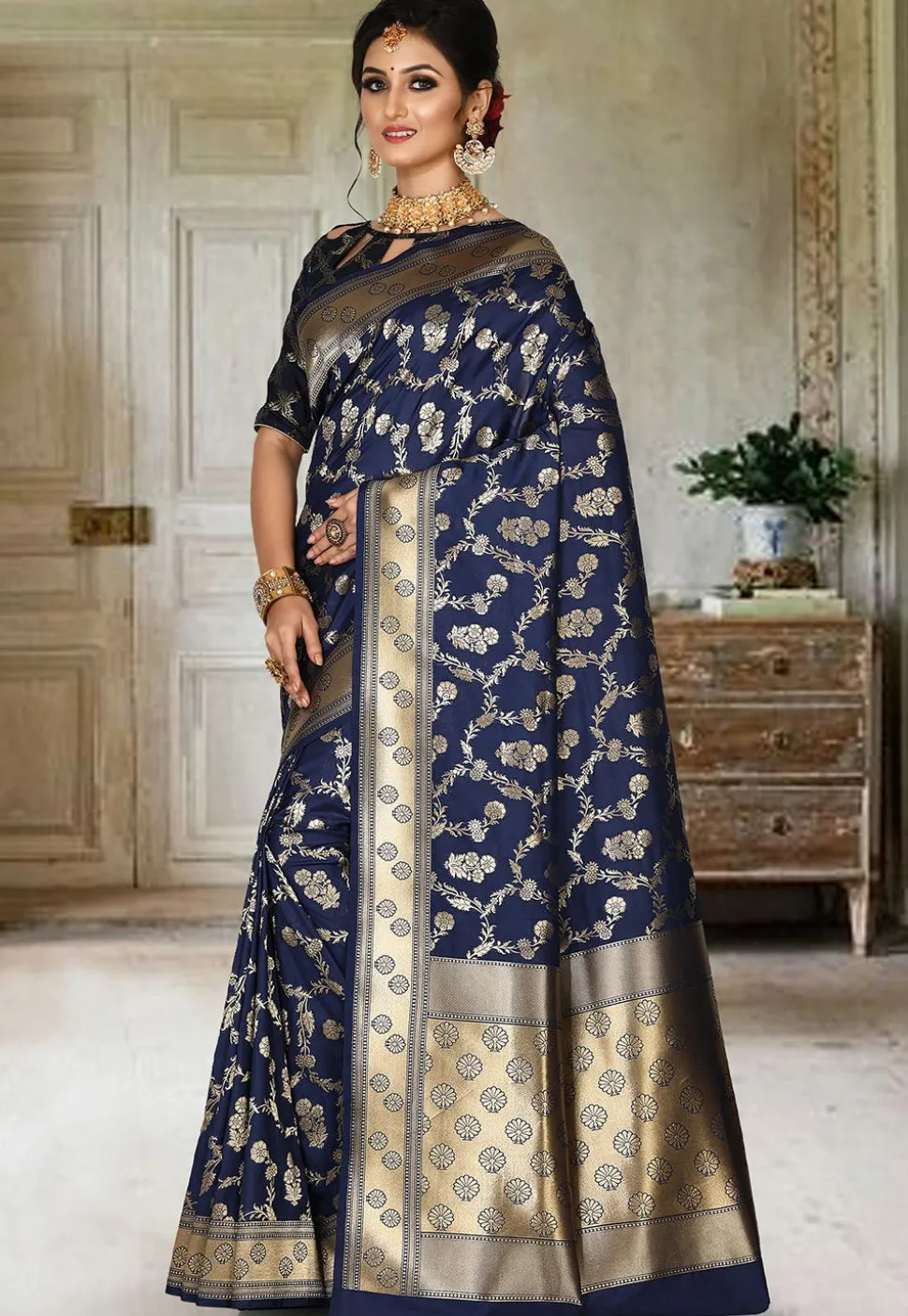 Banarasi Saree in Navy Blue