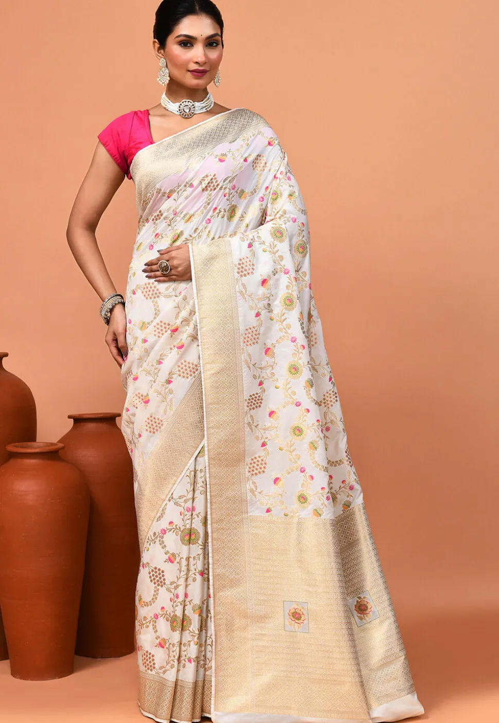 Banarasi Saree in Off White