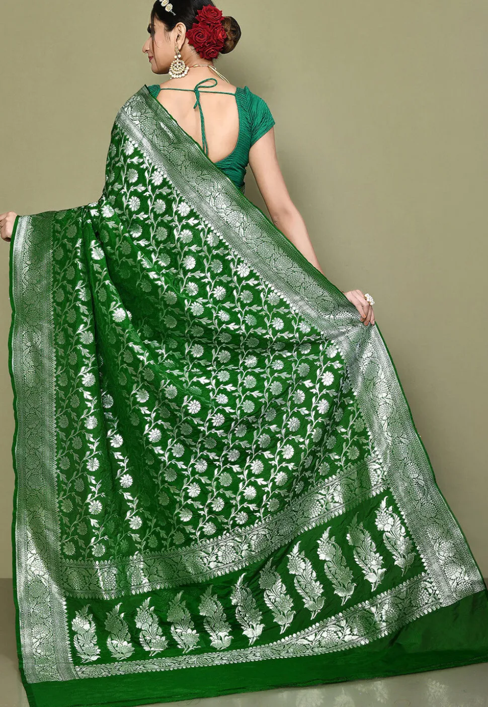 Banarasi Saree in Olive Green