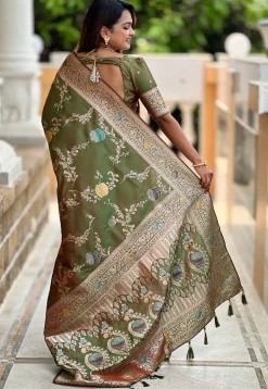 Banarasi Saree in Olive Green
