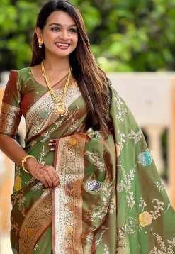 Banarasi Saree in Olive Green