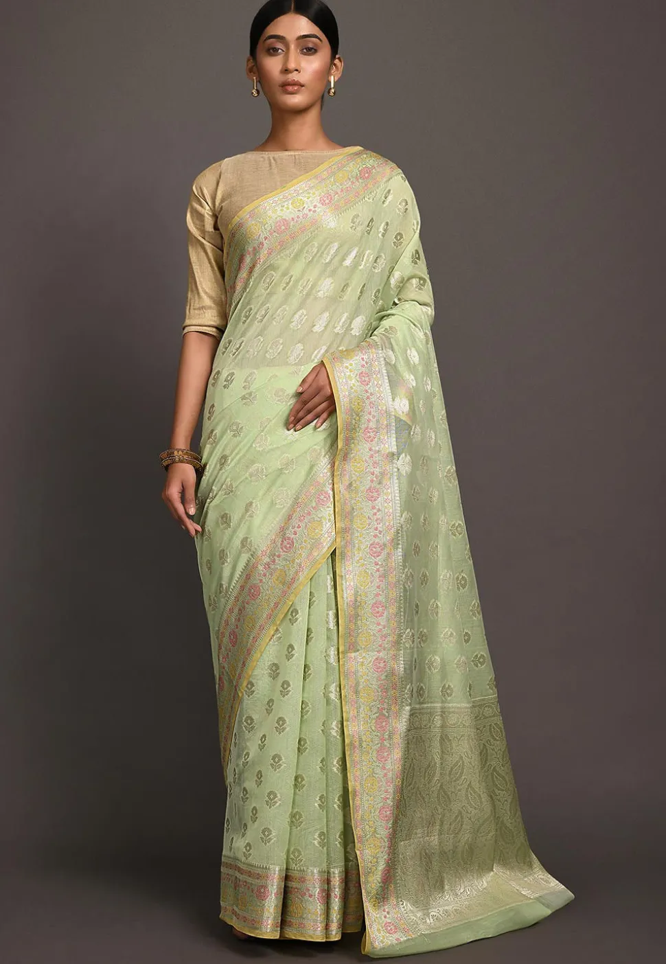 Banarasi Saree in Pastel Green