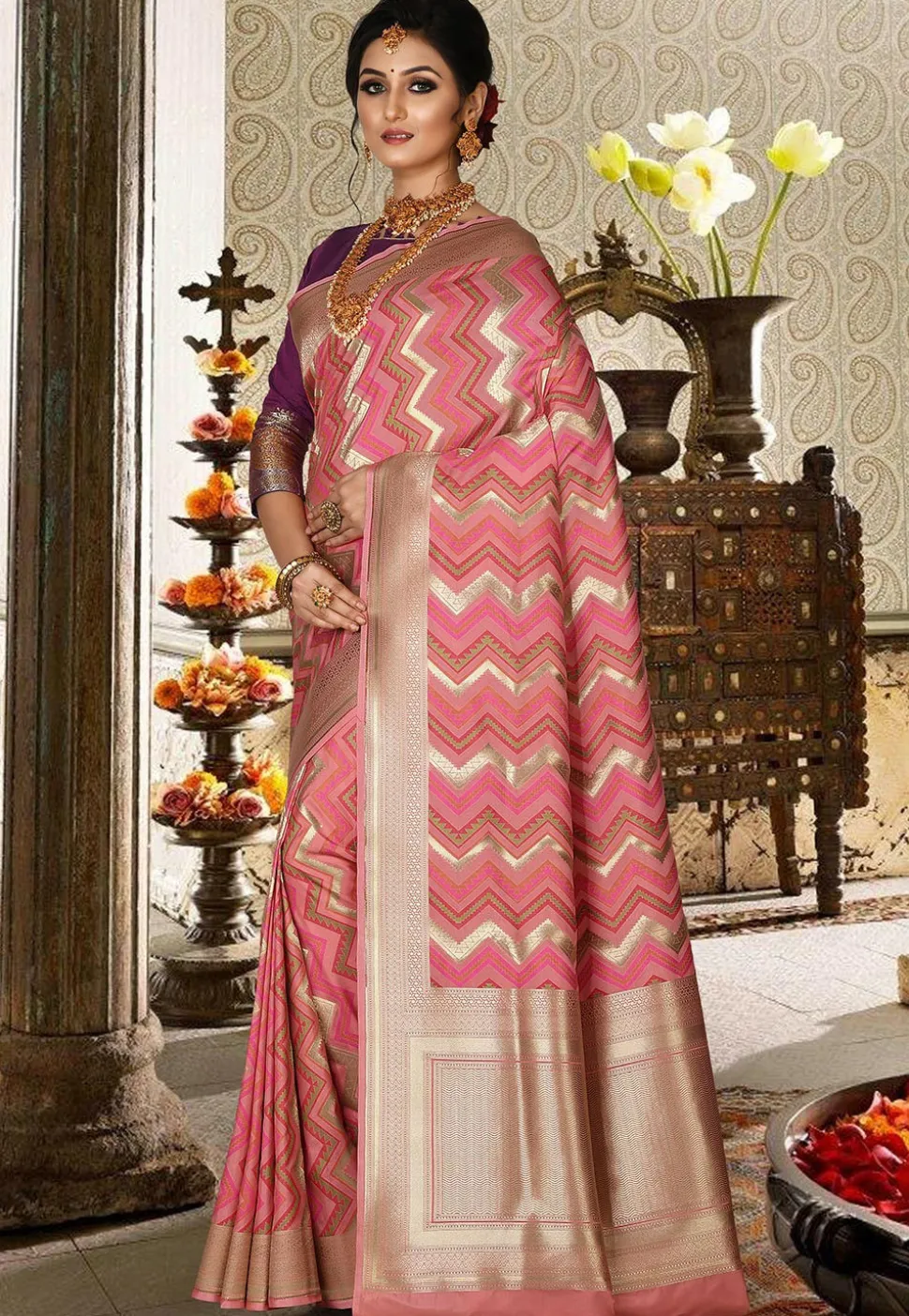 Banarasi Saree in Peach